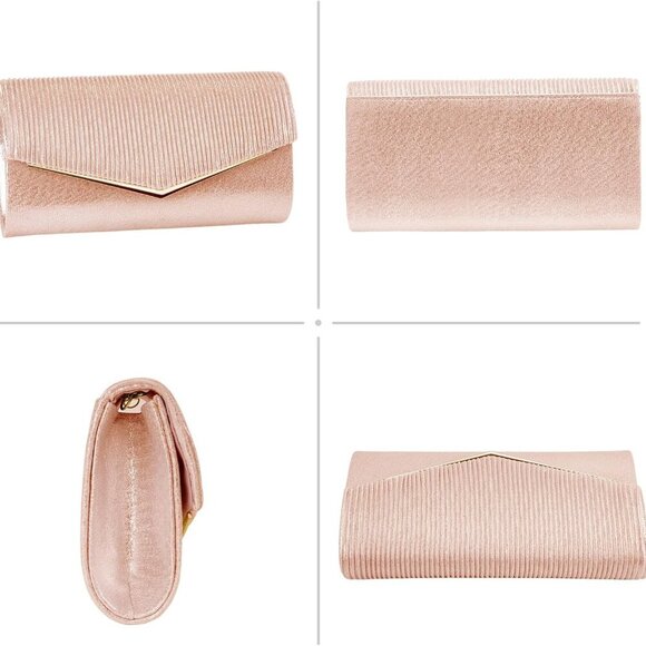 Clutch Purses for Women, Bling Vertical Lines Envelope Evening Bag w/Chain, Form - Picture 5 of 7